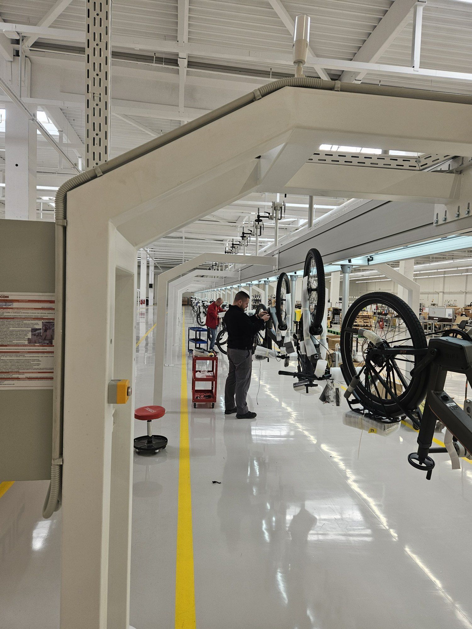 A workstation on the line with a bike in position
